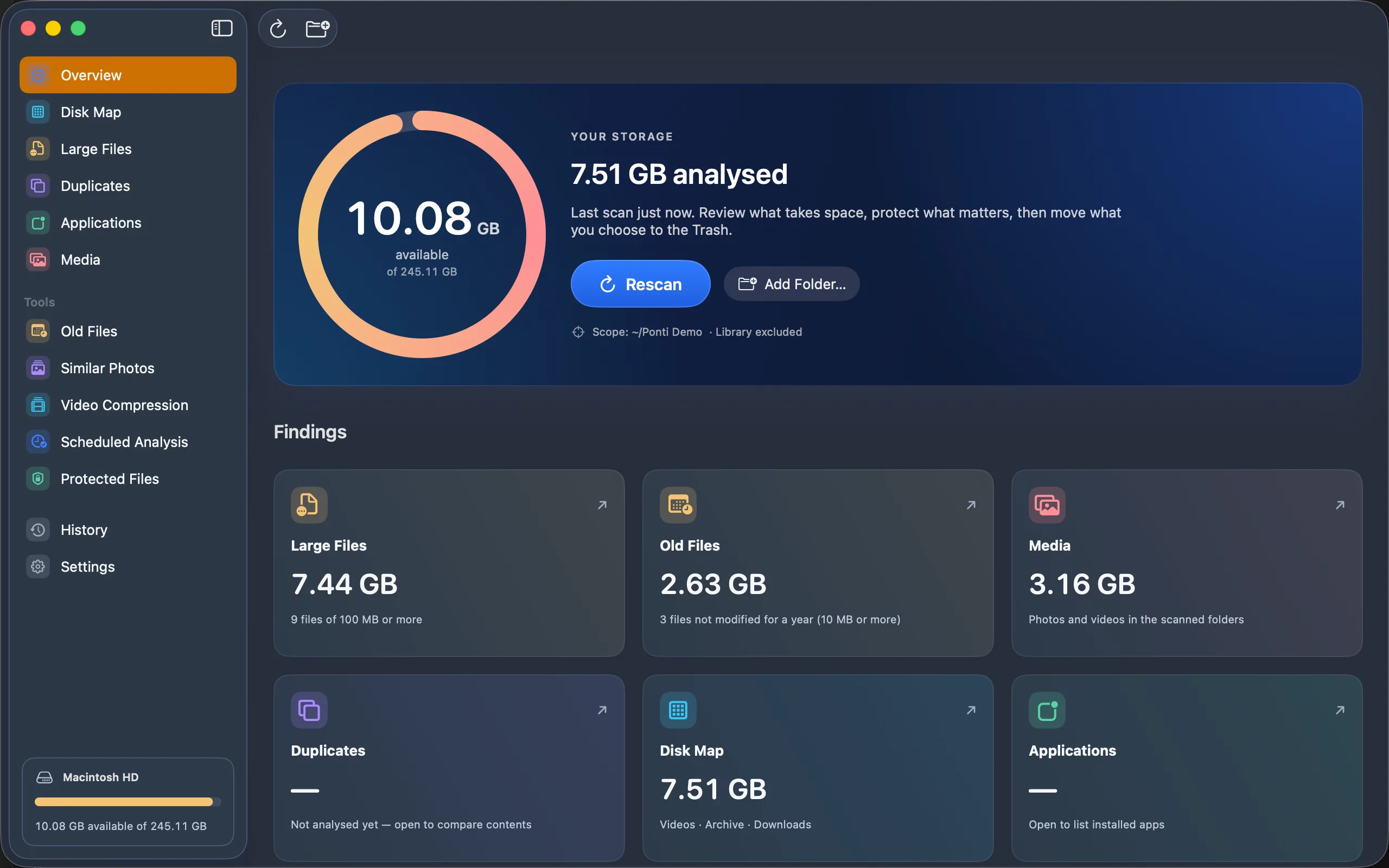 Overview: disk usage and suggestions